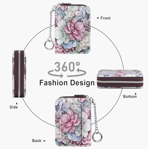 Image of Mayski Credit Card Holder, Zipper Credit Card Wallet for Women, Small Accordion Card Cases Holder, KeyChain Wallet, Business Card Holder, Happy Flower