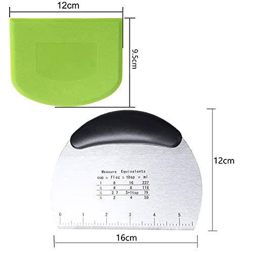 3 Pcs Dough Scraper Cutter Kitchen Scraper,1 Stainless Steel Pizza Spatula with Handle and Measuring Scale,2 Plastic Dough Cutter for Cakes, Pizza, Bread Cutting, Kitchen Supplies