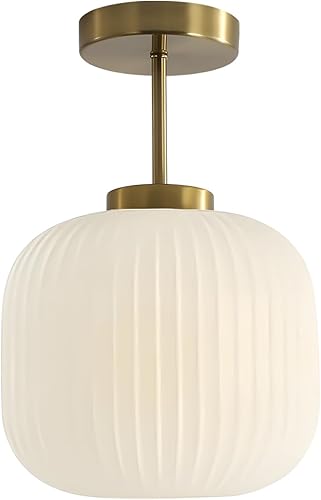 Miniatura 8 de KCO Iluminación Lámpara de Techo Semi Empotrada de Cristal Verde Vintage Oro Cepillado Lámparas de Techo de Montaje Empotrado Accesorios Globo de