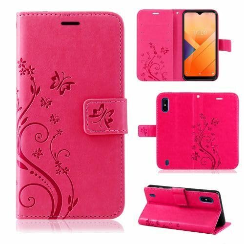 betterfon Étui de protection compatible avec Wiko Y81, en cuir synthétique, portefeuille, pour Y81, motif de fleurs, rose
