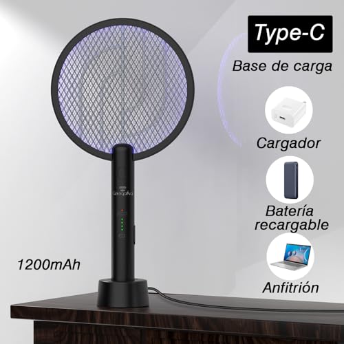 GooQand-Raqueta-Mosquitos-Electrica-4000V-Matamoscas-USB-con-Base-de-Carga-3-Capas-de-Malla-Protectora-Eficaz-contra-los-Insectos-Apto-para-Interior-y-Exterior