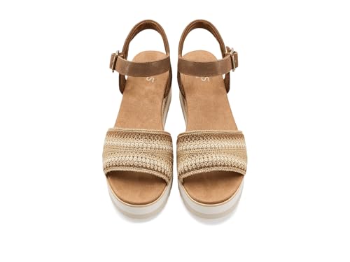 Image of TOMS Women's Diana Wedge Heel Sandal, Leather Upper, Rope-Wrapped Midsole, Adjustable Strap, Buckle, OrthoLite Insole