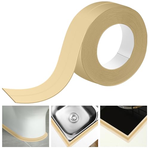 Frienda Almond Caulk Tape 10.5' x 1.5'' Waterproof Self Adhesive Caulk Strip Bathtub Sealant Tape Sealing Strip Oil Proof Bathroom Sealant for Kitchen Floor Wall Edge Protector(PE)