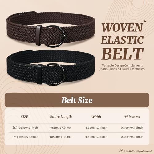2 Pack Woven Stretch Belts for Women Summer Braided Belt Wide Woven Belt Elastic Belts for Women Dress2