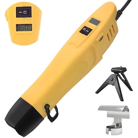 mofa Mini Variable Temp Heat Gun 350W 250℉~850℉(150℃- 450℃) Fast Heating,LCD Digital Display Hot Air Gun Tools with Reflector Nozzle&Tripod Overload Protection for Crafting,Embossing,Drying (Yellow) Cover