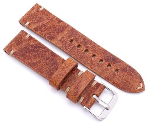 Bracelet de montre en cuir de vachette marron 22mm Rios1931 Tiber fait main