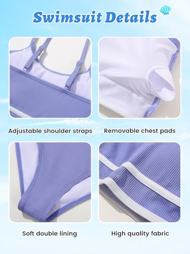 Image of Girls 2 Piece Swimsuit Ribbed Bathing Suits Color Block Adjustable Strap Bikini Set for Teens Girls Swim Suit