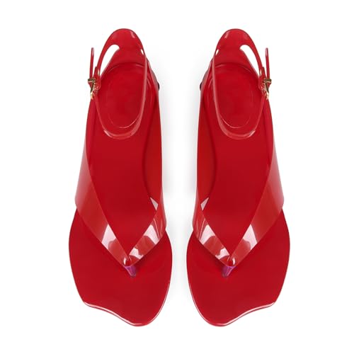 Image of Women's Flip Flop Kitten Heels - Jelly Thong Heeled Sandals with Clear Strap, Transparent Low Heel Mules, Stylish Thong Kitten Heels for Summer, Casual Dress Sandals