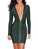 Meilun Womens Deep V Front Bandage Bodycon Dress Long Sleeve Party Dress