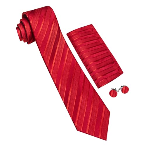 Image of Barry.Wang Tie Sets for Men Silk Stripe Necktie Woven Checkered Handkerchief Cufflinks Formal Business Wedding