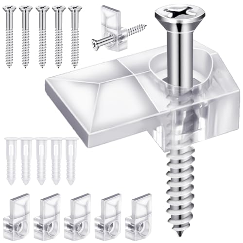 Image of 32Pack Mirror Holder Clips,Clear Plastic Mirror Clips,Frameless Mirror Mounting Hardware,Mirror Holders for Wall Mounting,Mirror Mounting Hardware with Screw,for Cabinet,Glass,Wall,Door,Picture Frames