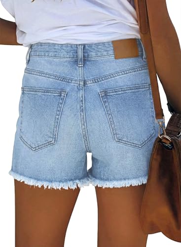 Image of onlypuff Womens Jean Short Cut Off Denim Shorts High Waist Ripped Distressed Stretchy