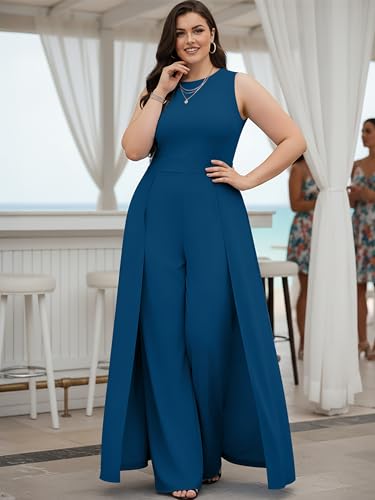 Image of KOH KOH Womens Sleeveless Flattering Dressy Long Pant Cape Elegant Jumpsuit