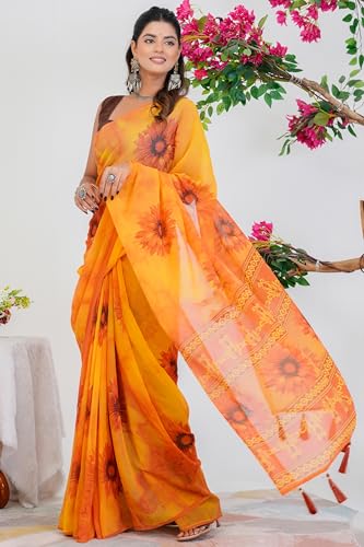 Image of MIRCHI FASHION Saree for Woman Georgette Floral Printed | Lightweight Comfortable Sari for Regular Social Wear and social visits