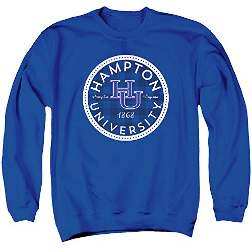 Hampton University Official Plaid Badge Unisex Adult Crewneck Sweatshirt, Royal Blue, X-Large