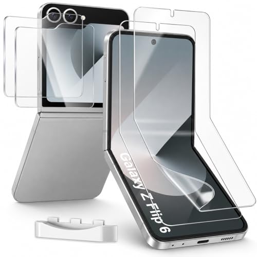 JavoYion 4 Pack for Samsung Galaxy Z Flip 6 Screen Protector 2 Pac Inside Soft Film + 2 Pac Front Glass Case Friendly Bubble-Free Screen Protector for Galaxy Z Flip 6 5G