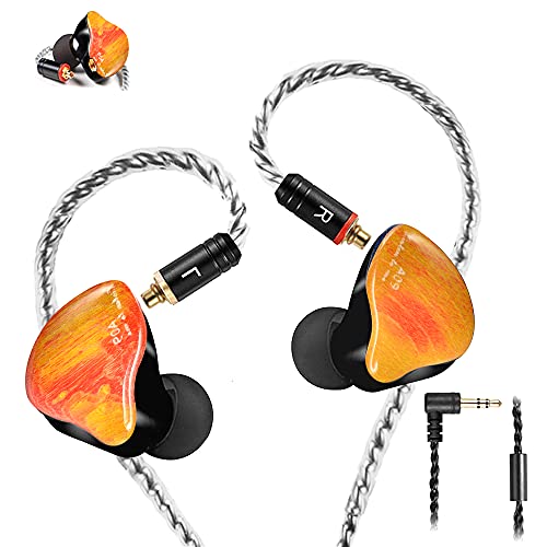 Famedy in-Ear Monitors in Ear Headphone Earbuds Wired Earphone Dual Drivers Headphone with MMCX Detachable Cables,Noise-Isolating Earbud for Musicians Sweatproof Headphone (Yellow Solid Wood)