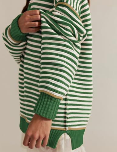 Women's Oversized Striped Sweater Long Sleeve Crew Neck 2025 Fall Pullover Sweater Tops4