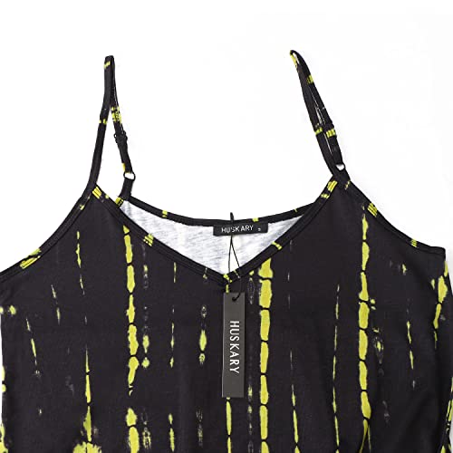 Image of HUSKARY Women's Summer Casual Sleeveless V Neck Strappy Split Loose Dress Beach Cover Up Long Cami Maxi Dresses with Pocket