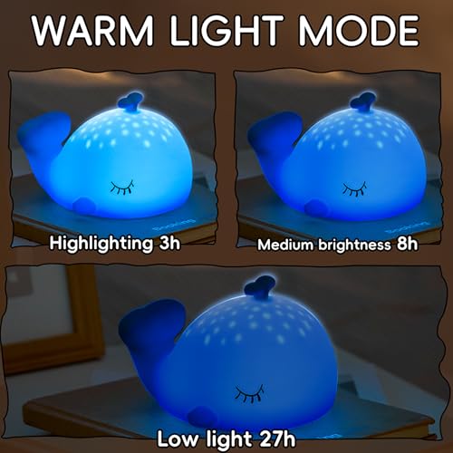 Image of Whale Night Light, 7 Colors Dimmable Bedside Lamp, Touch Control Night Lamp with Timer Table Lamp, Used for Camping Party Room Decor (Whale)