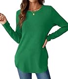 NORACORA Camicie a maniche lunghe da donna a tunica allentata top girocollo leggero spacco laterale casual 2025 magliette di base alla moda camicetta, verde scuro, XX-Large