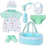 VAWMJOT 8 Pcs Reborn Baby Doll Clothes with Bassinet for 17-22 Inch Baby Doll,Baby Doll Clothes Outfit Accessories fit Newborn Baby Doll Girl