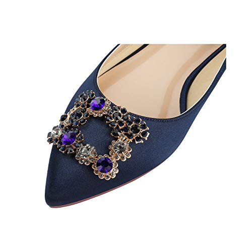ERIJUNOR Women Comfort Flat Rhinestone Satin Wedding Shoes Pointy Toe Slip On Prom Evening Party Dress Shoes4