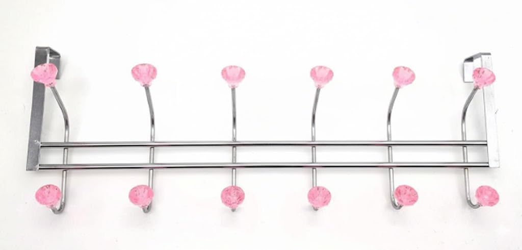 Rsk Goods Pink Crystal Diamond Metal Over Door Hanger / 12 Hook Rack (5 Colours Available) (Pink)