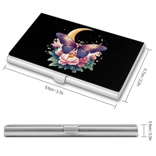 Moth Butterfly Moon Flowers Business Card Case Pocket Card Holder Slim Card Wallet for Men Women2