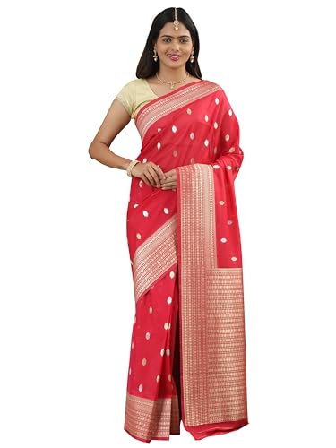 HerClozet Banarasi Chanderi Katan silk Zari saree (Red)