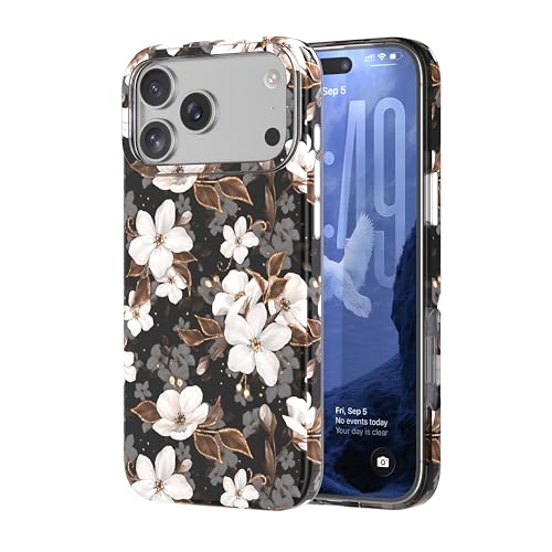 FUNLINK for iPhone 17 Pro Max Case, MagSafe Compatible, Cute Floral Girly Women's Design Print, Shockproof Drop Protection, Slim Bumper, Cool Aesthetic Black Flower Pattern Non-Yellowing Phone Cover by FUNLINK - Used condition - US$11.44