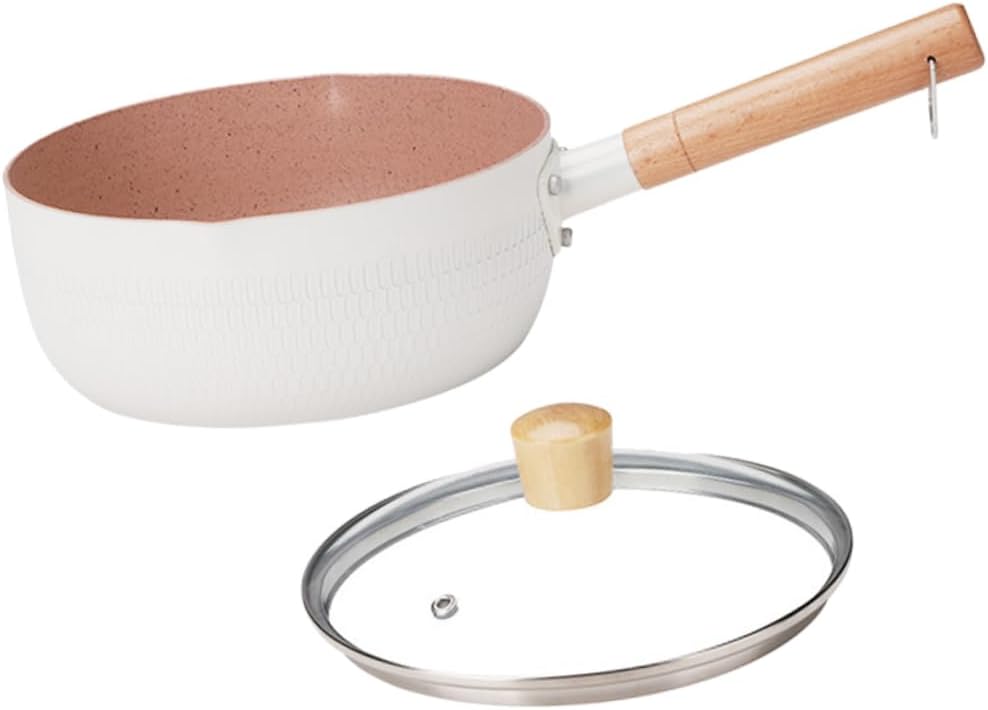 1set Nonstick Saucepan White Cooking Pot for Food Instant Noodles Soups Ergonomic -scald Handle Nonstick Design Practical Breakfast Cookware