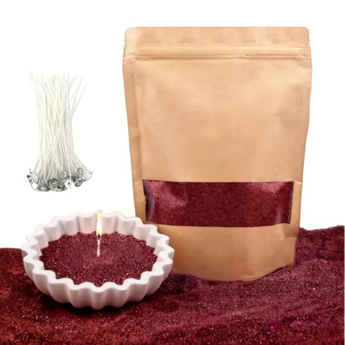 PHYMAT Vela multicolor de pealdo, 1 libra de arena colorida con 50 mechones, kit de cera de vela de arena para hacer velas de bricolaje, velas hechas a mano, decoración del hogar (rojo vino)