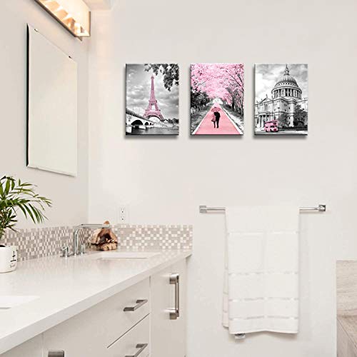Canvas Wall Art Pink Landscape Paris Eiffel Tower Wall Decor For Bedroom Pink Lovers Girls Paris Theme Room Decoration Wall Art Black And White Art Eiffel Tower Picture Decoration Framed #TOP3