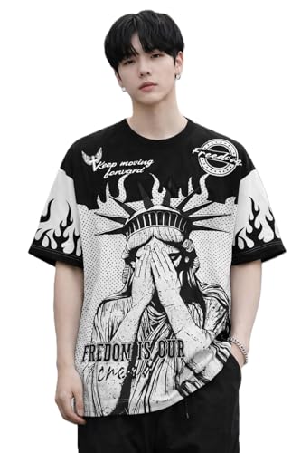 Image of Men's Polyester Oversize Printed T-Shirt, Color Block, Round Neck, Regular Fit, Urban Streetwear Theme