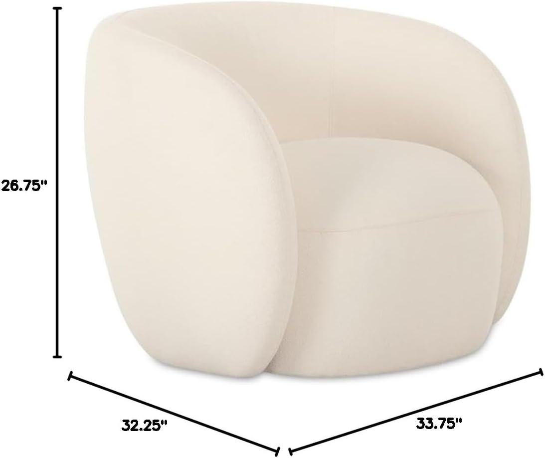 Pemberly Row Modern Outdoor Accent Chair, Cream Water-Resistant Fabric, Foam Cushions, Plywood Frame, Plastic Legs, Rounded Silhouette, Durable All-Weather Chair for Patio or Outdoor Lounge Use