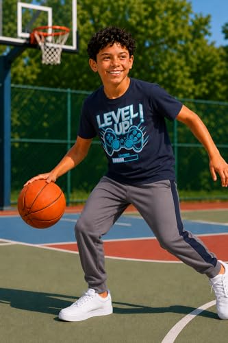 Image of Pro Athlete Boys Pants Set - 3 Piece Active Short Sleeve Graphic Tees Athletic Shorts and Jogger Sweatpants for Boys