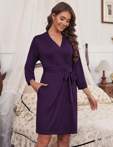 Image of HOTOUCH Womens Robe Lightweight Short Knit Bathrobe Soft Ladies Sleepwear with Pockets