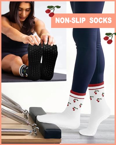 Image of Aoliks 6 Pairs Pilates Grip Socks for Women, Non-slip Yoga Athletic Socks for Barre Ballet Barefoot Workout Hospital