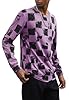 PCEAIIH Men's T-Shirt Printed Tee Fashion Top Round Neck Long Sleeves Casual Graffiti Hip Hop Checkerboard Tops Light Purple #1