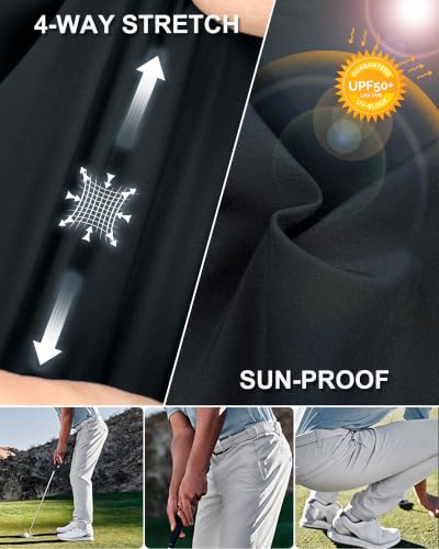 33,000ft Herren Golfhosen Atmungsaktive Stretch Hose für Männer Schnelltrockende Stretch Lange Golfhosen Schwarz 36W*32L