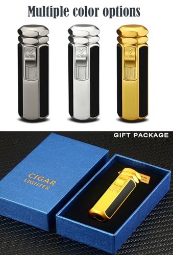 Encendedor a butano recargable de llama 4 jets gris miniatura 3