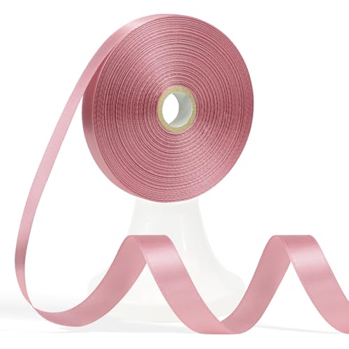 Apeseek 60 Yards Rose Gold Satin Ribbon 5/8 Inch Solid Polyester Fabric Ribbon for Gift Wrapping Crafts Flower Bouquet Wedding Baby Shower Festival Christmas Halloween