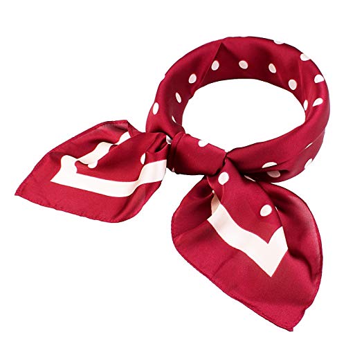 JAWEAVER Women's Square Silk Scarves Polka Dots Head Scarf Neckerchief Kerchief 27 Inch (Burgandy)