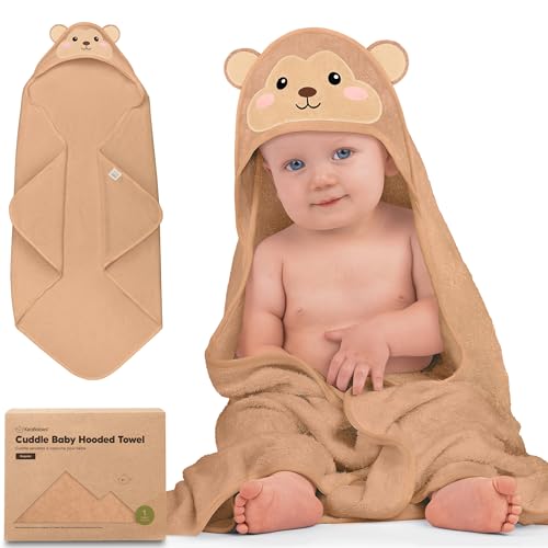 Image of KeaBabies Hooded Baby Towel for Newborn - Viscose Derived from Bamboo Large Baby Bath Towels with Hood for Boys, Girls, Toddler, Extra Absorbent & Soft Newborn Bath Essentials (Monkey, Regular)