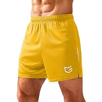 G Gradual Shorts masculinos de ginástica 12,7 cm/17,8 cm/25,4 cm com bolsos com zíper, malha atlética, shorts de secagem rápida para treino, corrida e tênis, Amarelo, P