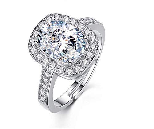 Weishu 925 Sterling Silver Cushion Cut Halo Solitaire Engagement Ring 3 Carat VVS1 Simulation Diamond Engagement Ring Women's Cubic Zirconia Cz Engagement Ring Opening Adjustable