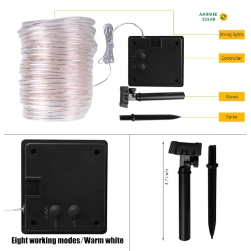 Image of Aarmee Solar Fairy String Light 120 LED, 40ft, 8 Modes, Warm White