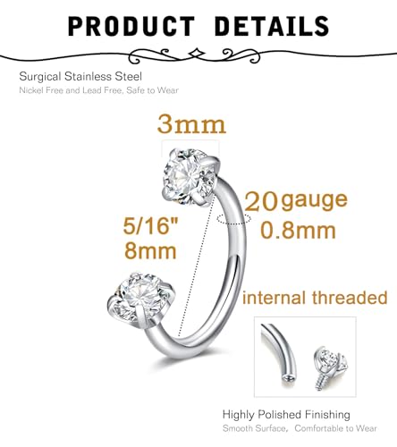 MODRSA Silver Gold Horseshoe Nose Ring 20g 18g Double Gem Horse Shoe Nose Ring Hoop for Women Surgical Steel U Shaped Half Tragus Earring Hoops Helix Piercing Jewelry Septum Rings 20 gauge Nose Stud2
