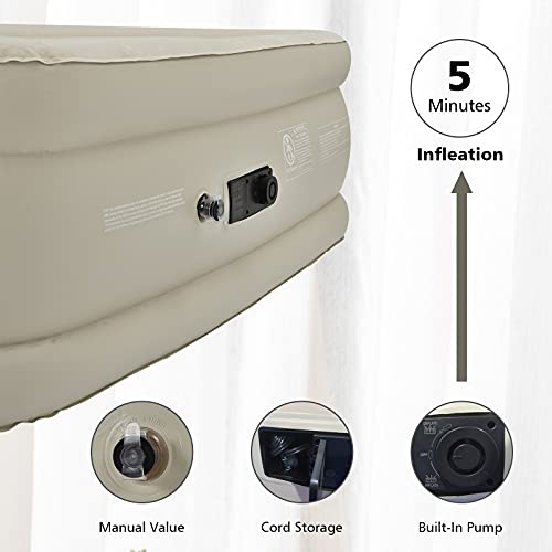 COSTWAY Tweepersoons luchtbed 203 x 152 x 56 cm met ingebouwde pomp, hoog verhoogd luchtbed met waterdichte gevlokte… - Image 5